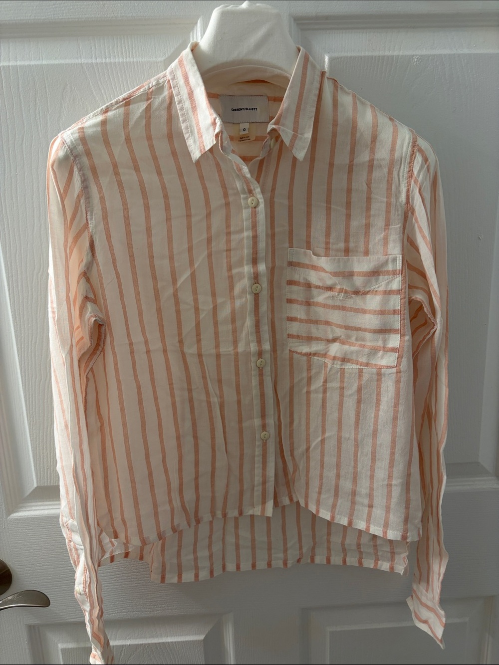 Current Elliott Size 0 Peach and White Striped Button-Down Shirt